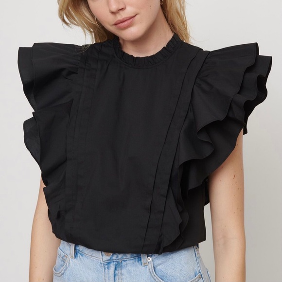 ✨HOST PICK✨💕DYNAMITE Frill Poplin Black Top NWT - Picture 16 of 16